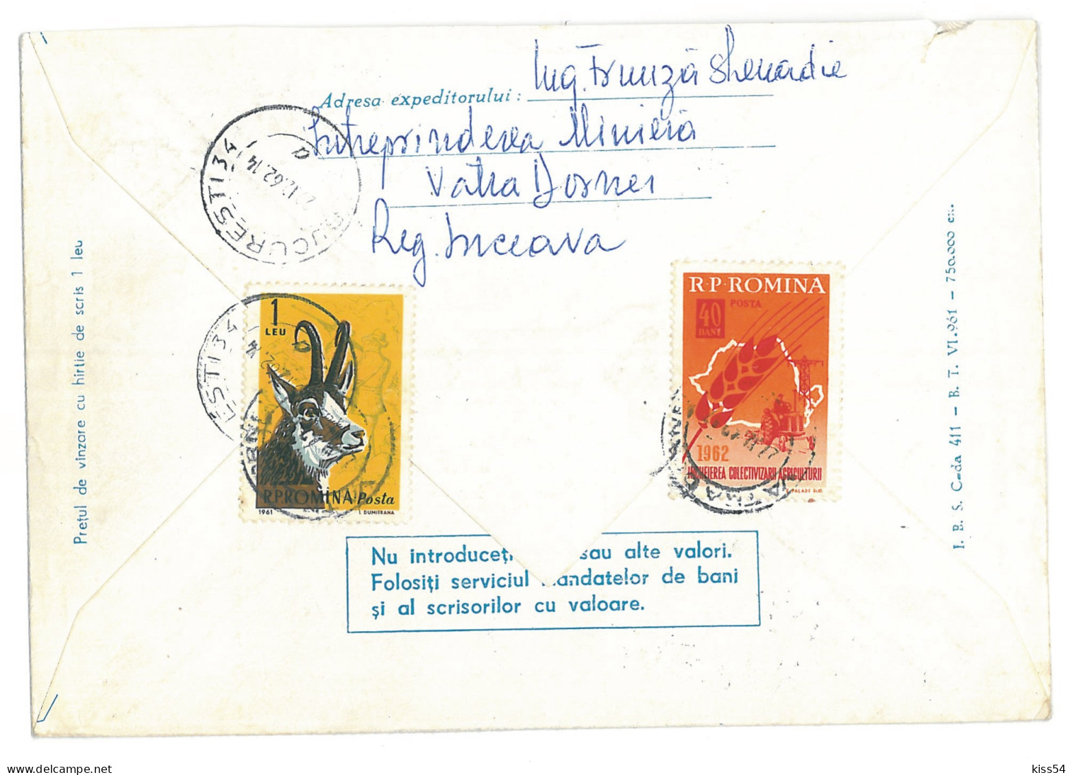 IP 61 - 0411x-a BUTTERFLY, Big Fixed Stamp, Romania - REGISTERED Stationery - Used - 1961 - Interi Postali