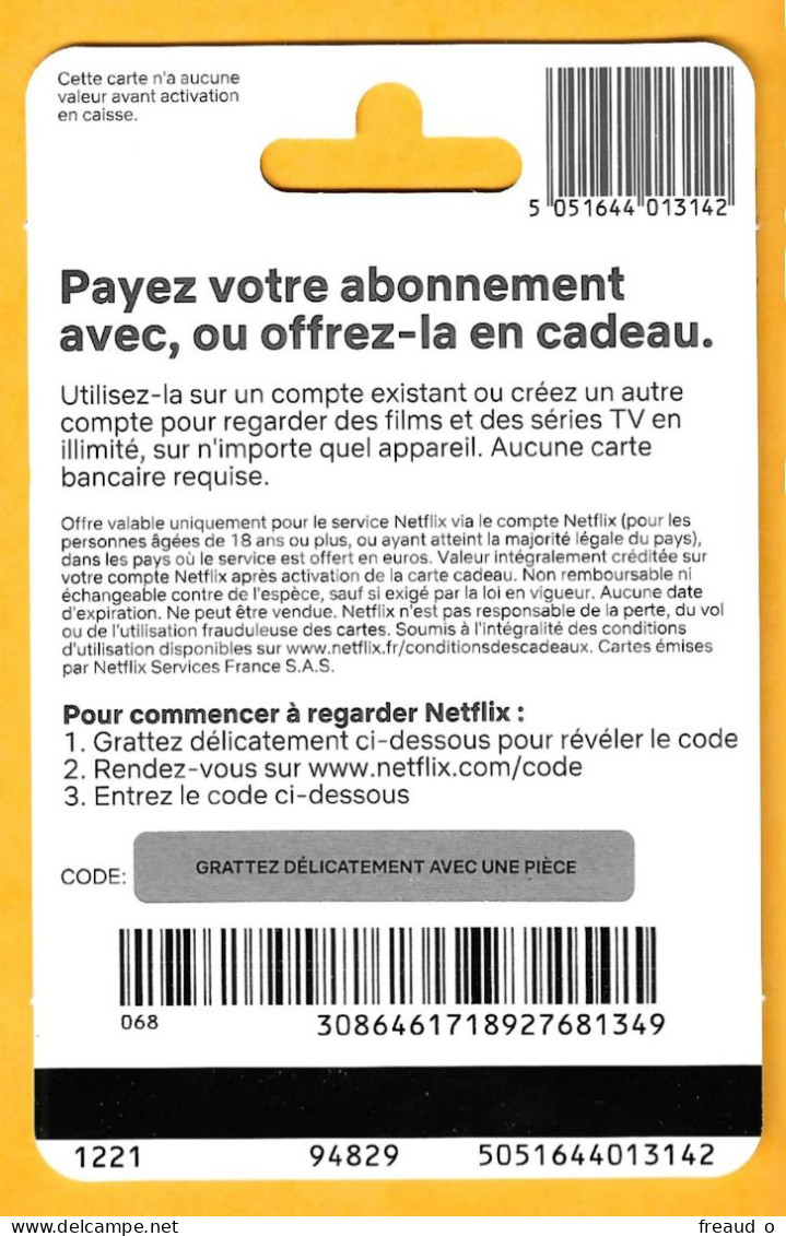 Carte Cadeau NETFLIX 50€ - 1221 - - Cartes Cadeaux