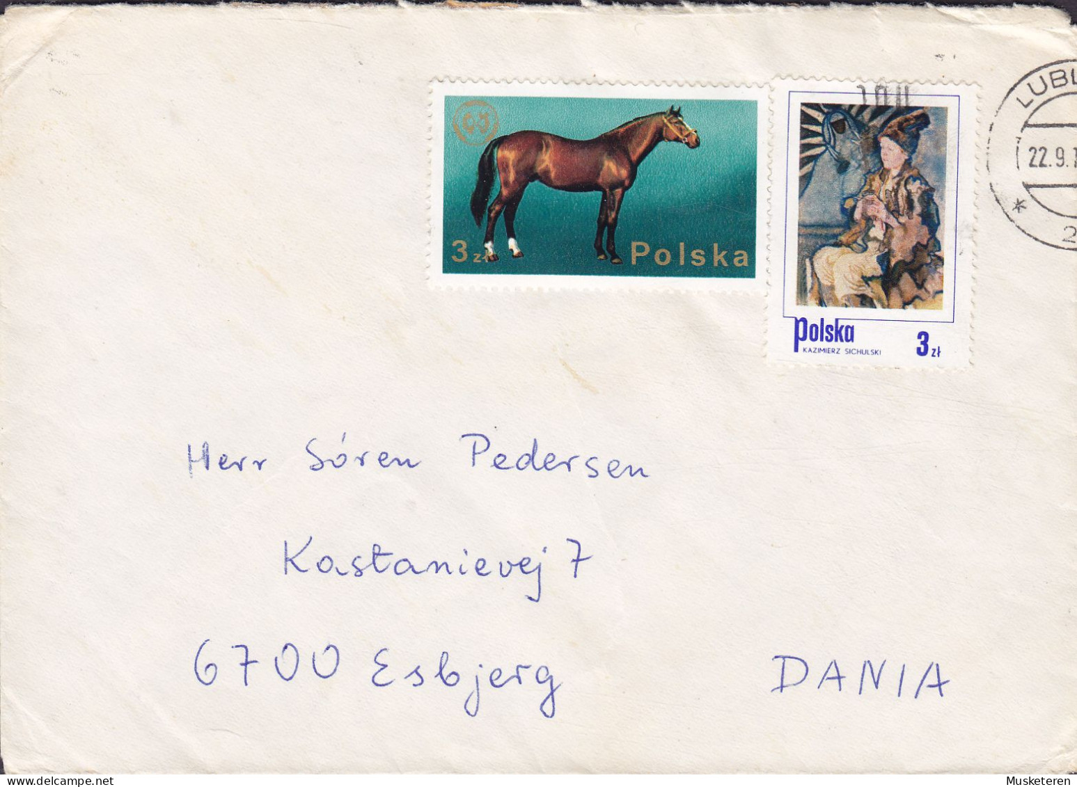 Poland LUBLIN 1977 Cover Brief Lettre ESBJERG Denmark Horse Pferd Cheval Kazimierz Sichulski Art Kust Painting Gemälde - Briefe U. Dokumente