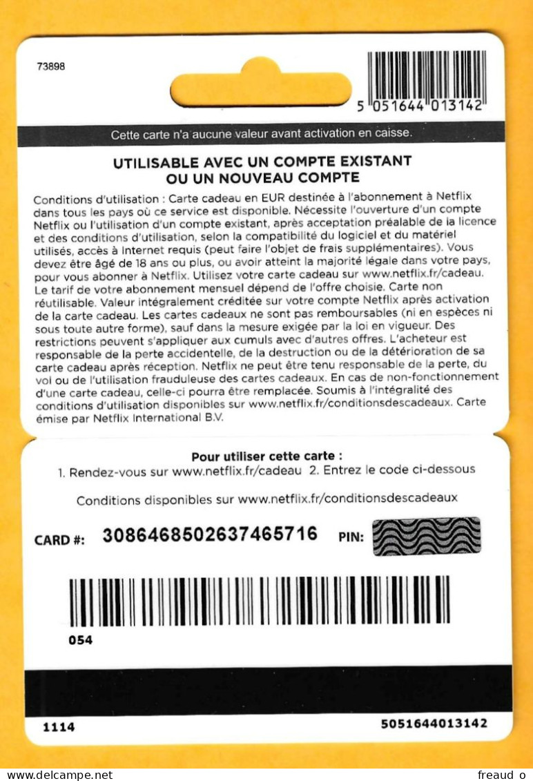 Carte Cadeau NETFLIX 25€ - 1114 - Cartes Cadeaux