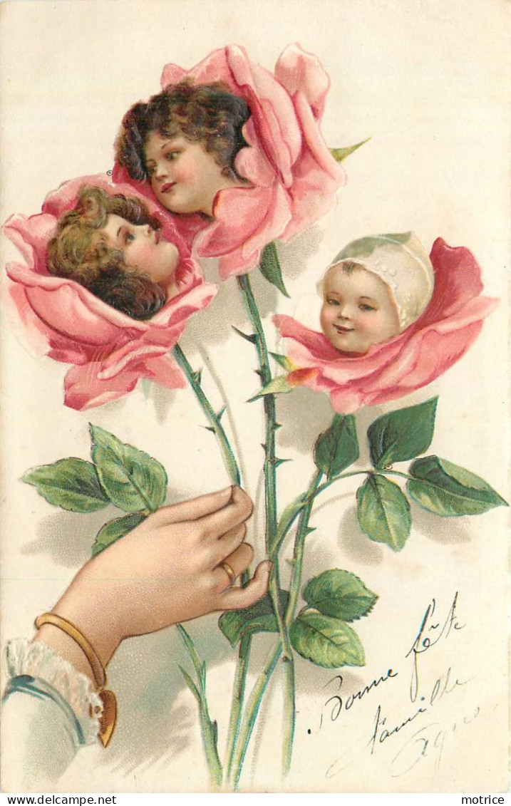 PORTRAIT D'ENFANT - Fleurs, Carte Gaufrée Illustrée. - Abbildungen