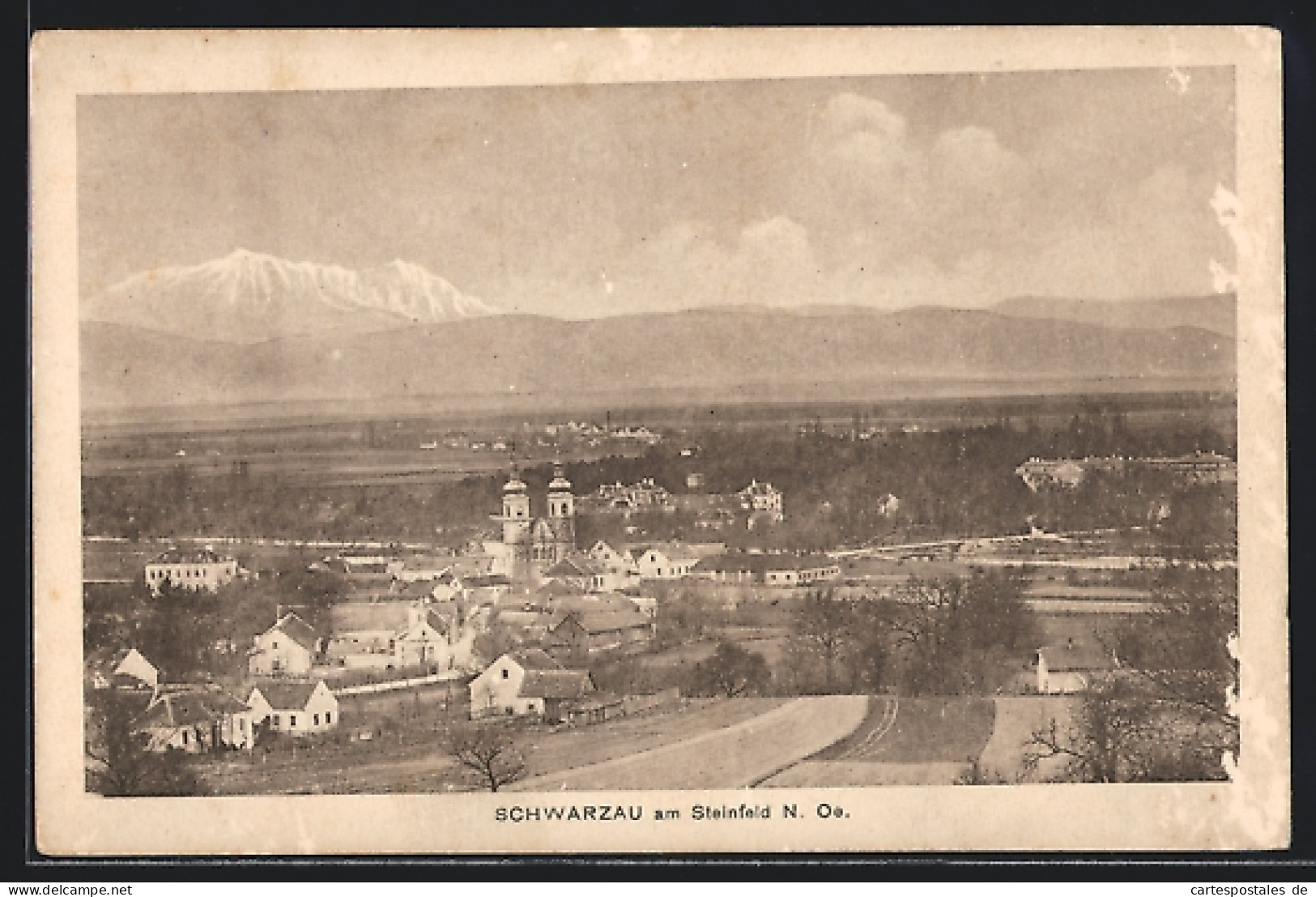 AK Schwarzau Am Steinfeld, Ortsansicht Mit Bergpanorama  - Sonstige & Ohne Zuordnung