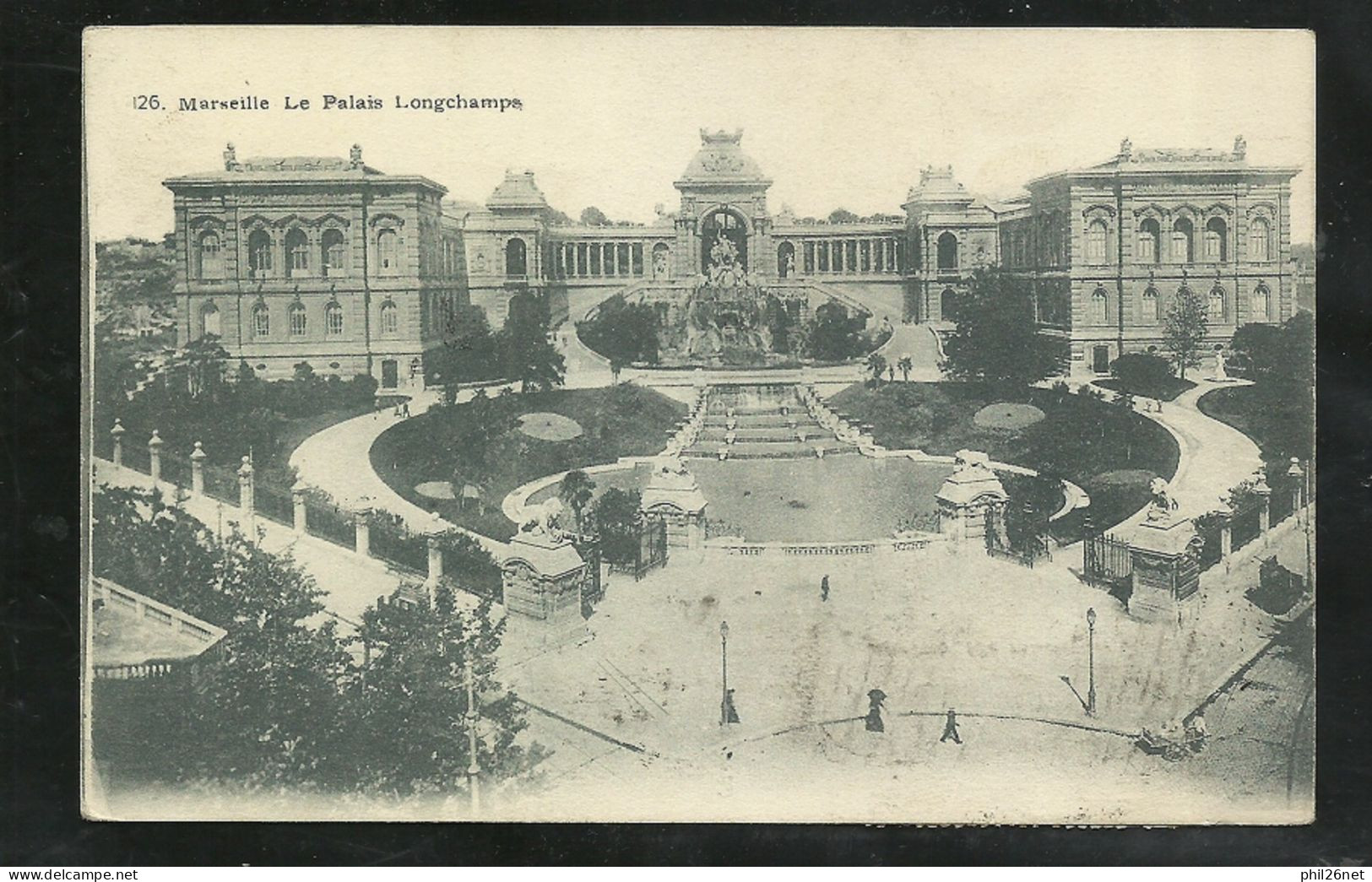 CPA Guende Marseille126.Palais Longchamp N°66 Paire Posté à Bord 8/6/1875:flamme Pour Albano Cachet Napoli Ferrovia B/TB - Storia Postale