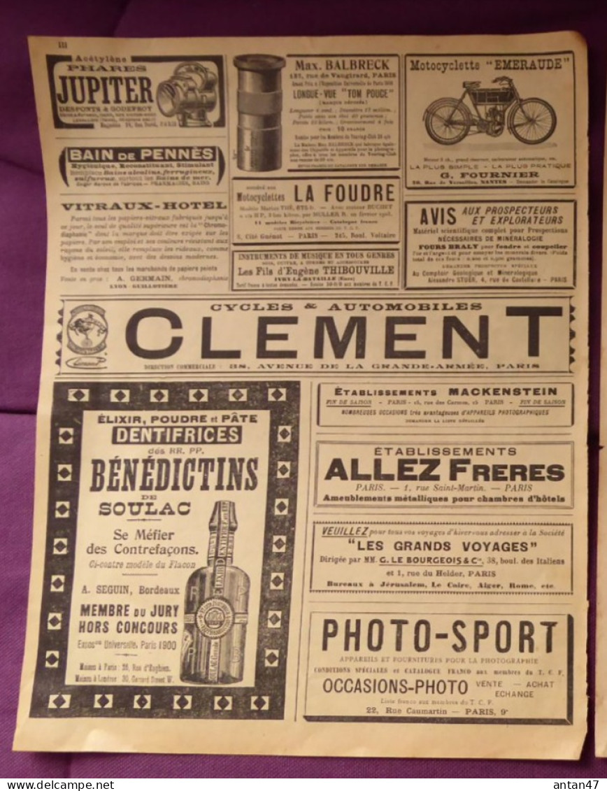 Pub TOURING CLUB 1904 / Cycles CLEMENT EMERAUDE LA FOUDRE TERROT AIGLON HUMBER/  Pneus CONTINENTAL - Werbung