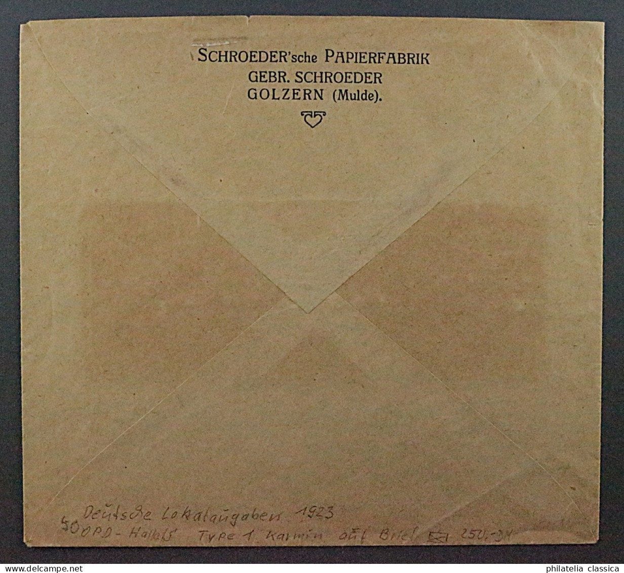 1923, HALLE OPD 1 I A, Gebührenzettel Karminrot, Einfachrahmen, Auf Brief 220,-€ - 1922-1923 Emissions Locales