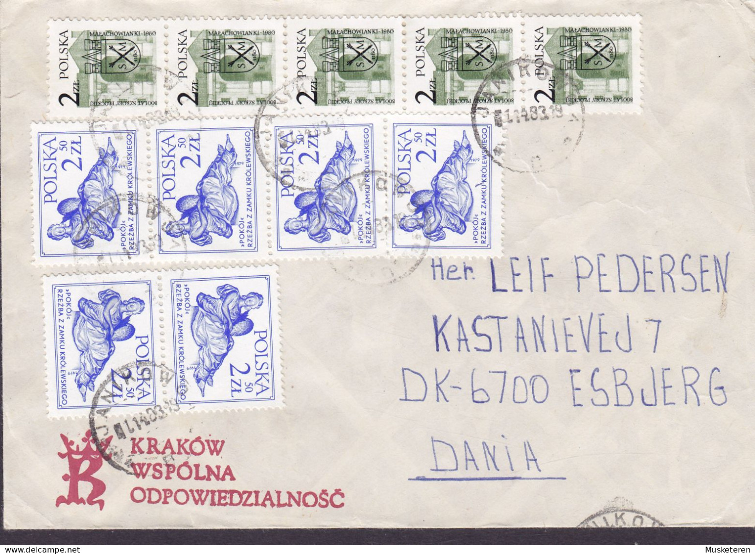 Poland KRAKOW WSPOLNA ODPOWIEDZIALNOSC, KRAKOW 1983 Cover Brief Lettre ESBJERG Denmark Pair, 4-Stripe, 5-Stripe - Brieven En Documenten