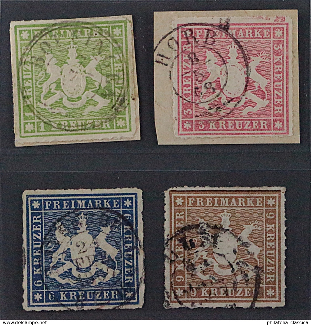 Württemberg  30-33 A, Wappen 1-9 Kr. Komplett, Sauber Gestempelt, KW 200,- € - Afgestempeld