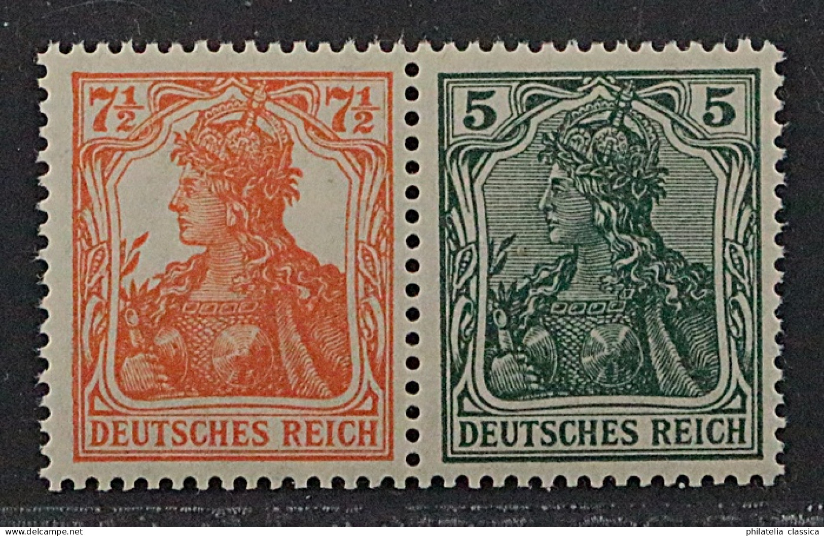 1918, Dt.Reich Zusammendruck W 6 Ab ** Germania 7 1/2 Pfg. + 5 Pfg, KW 200,-€ - Markenheftchen  & Se-tenant