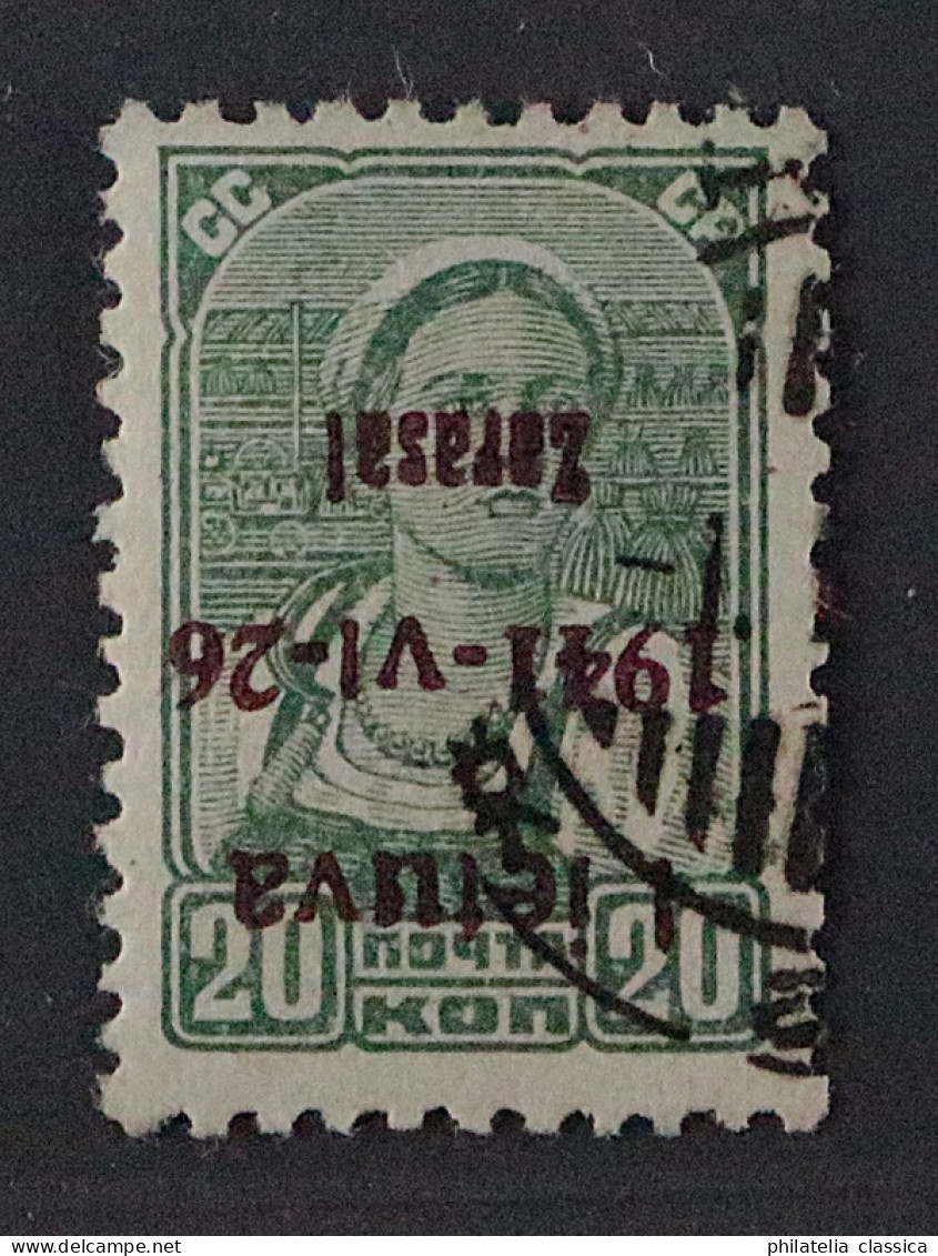 ZARASAI  4 B K,  20 K. AUFDRUCK KOPFSTEHEND, Gestempelt, Fotoattest KW 1800,- € - Ocupación 1938 – 45