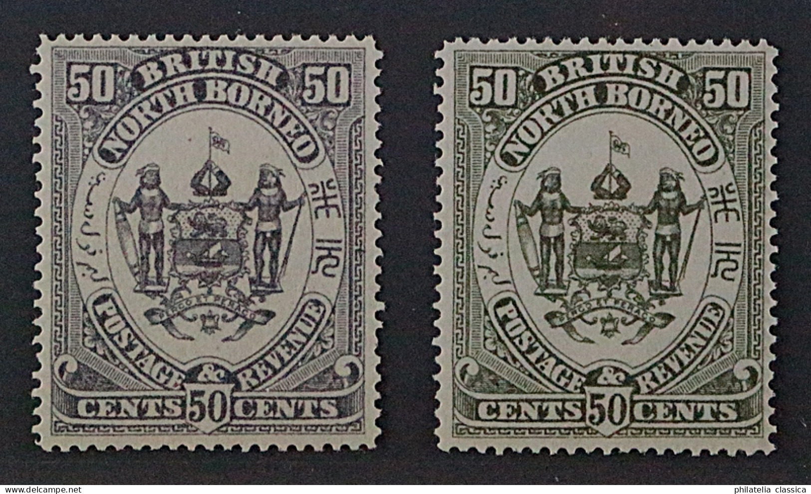 Nordborneo 35 P ** 1888, 50 C. PROBEDRUCK Grau + Olivgrün, Postfrisch, SELTEN - Noord Borneo (...-1963)
