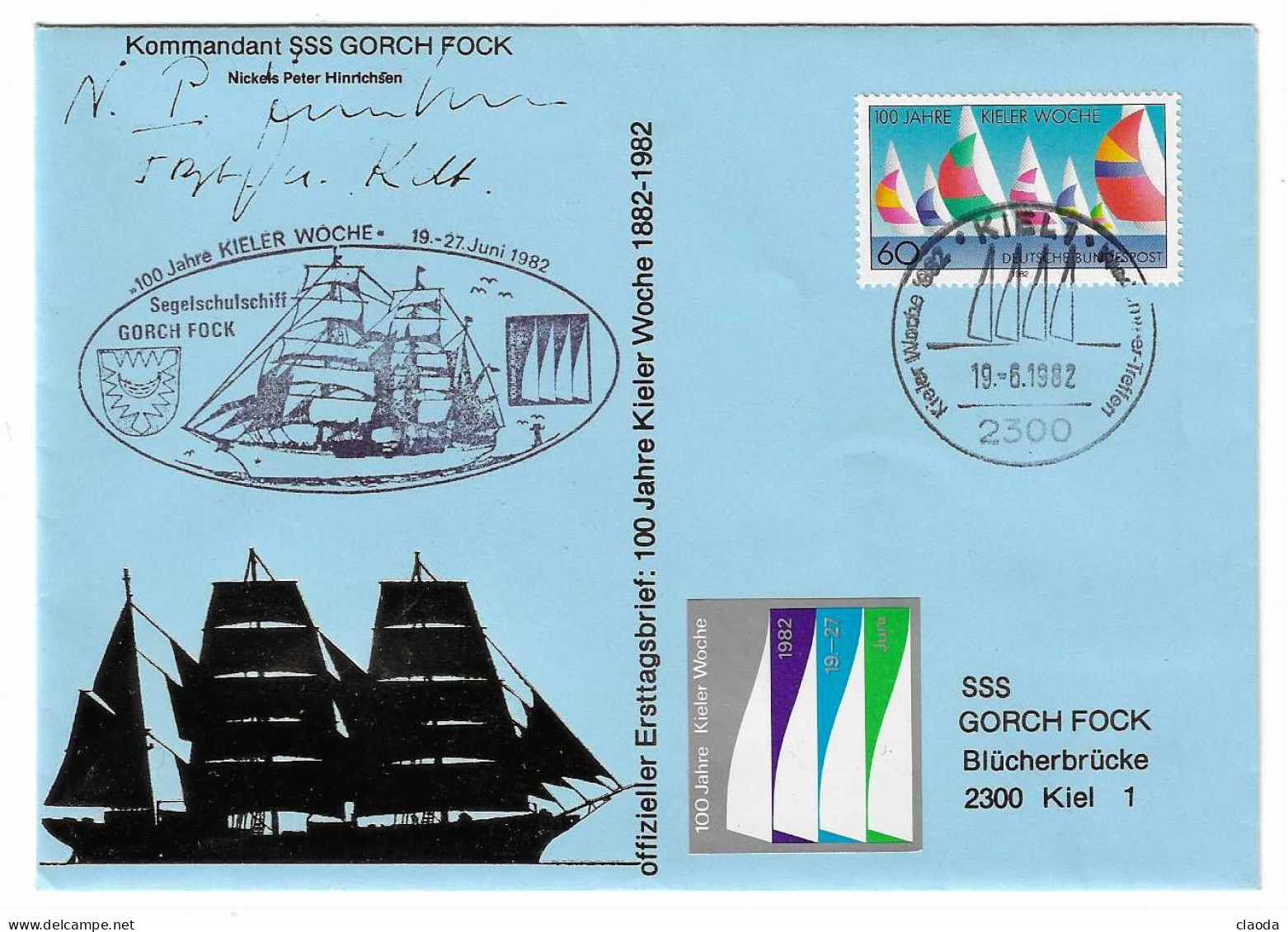 X329 - VOILIER ALLEMAND  GORCH FOCK - KIELER WOCHE 1982 - Signature Du CDT - Bateaux