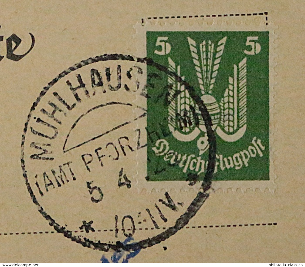 Flugmarke 13 E, Büchelberg 10 Mk. Auf Karte *FLUGZEUG ROTER TEUFEL*, KW 150,- € - Notausgaben Britische Zone