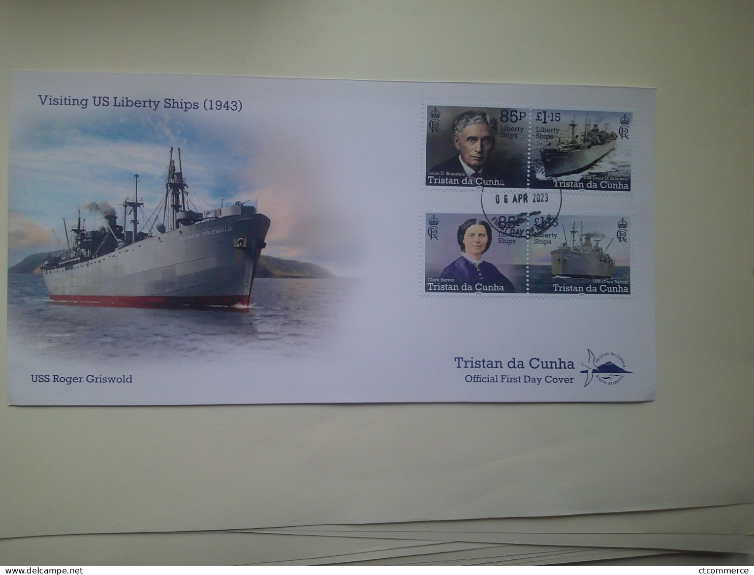 FDC 6/4/23 Visiting US Liberty Ships (1943) Timbres Clara Burton & Louis D Brandeis - Tristan Da Cunha