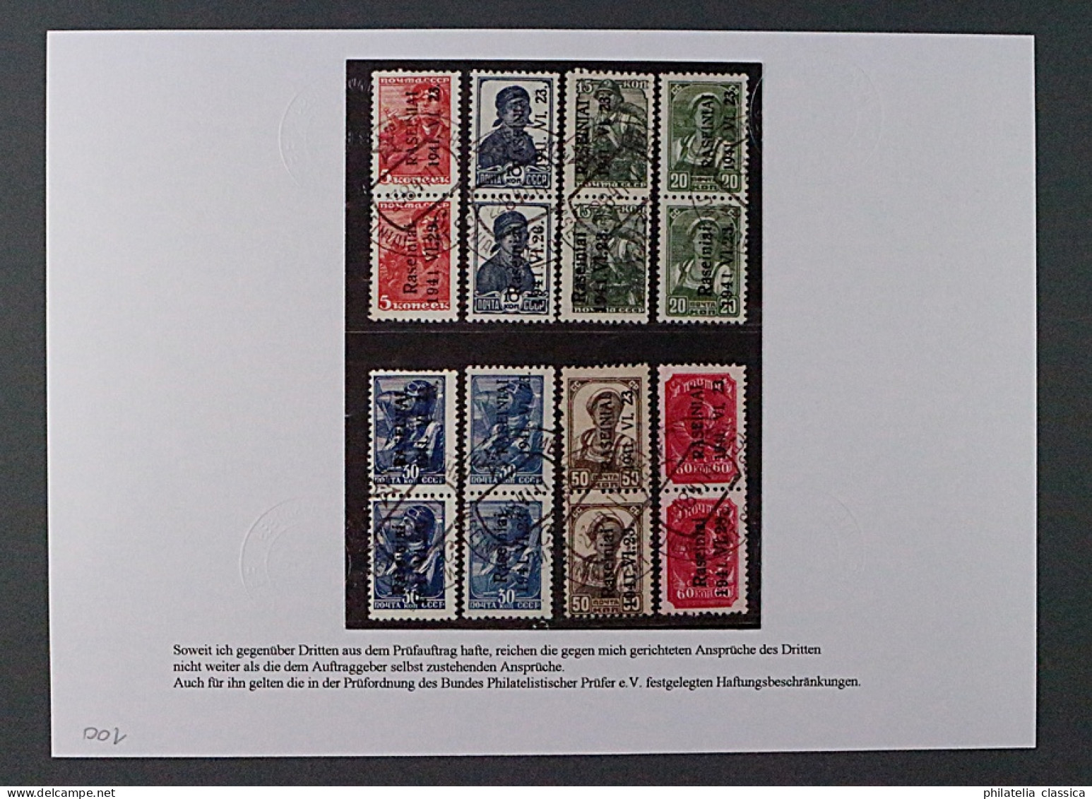RASEINIAI 1-7 I+II, Typen-Paare I+II Komplett, Briefstück, Fotobefund KW 780,- € - Occupazione 1938 – 45