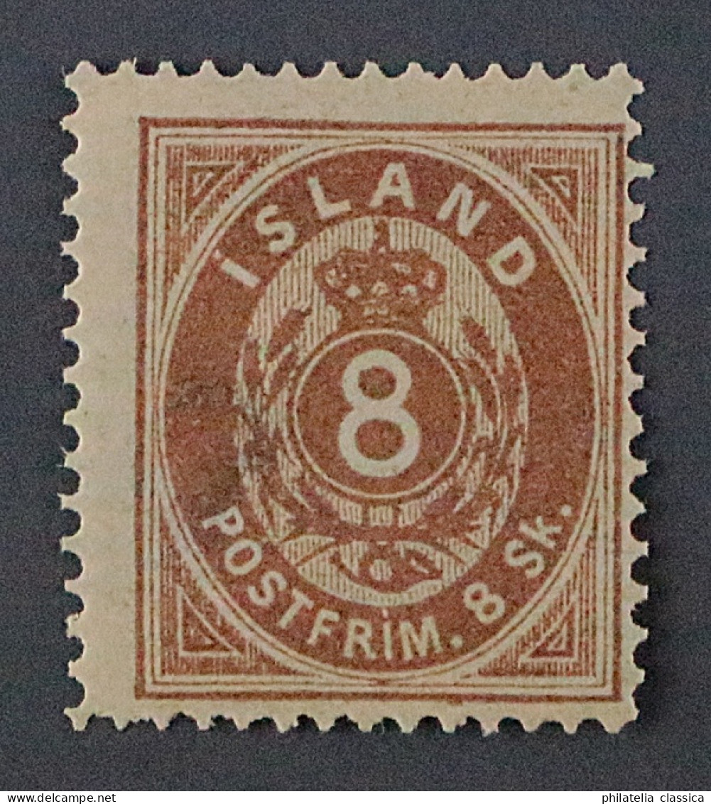 Island  4 A *  Erste Ausgabe 8 Sk. Braun, Gezähnt 14, Originalgummi, KW 300,- € - Used Stamps