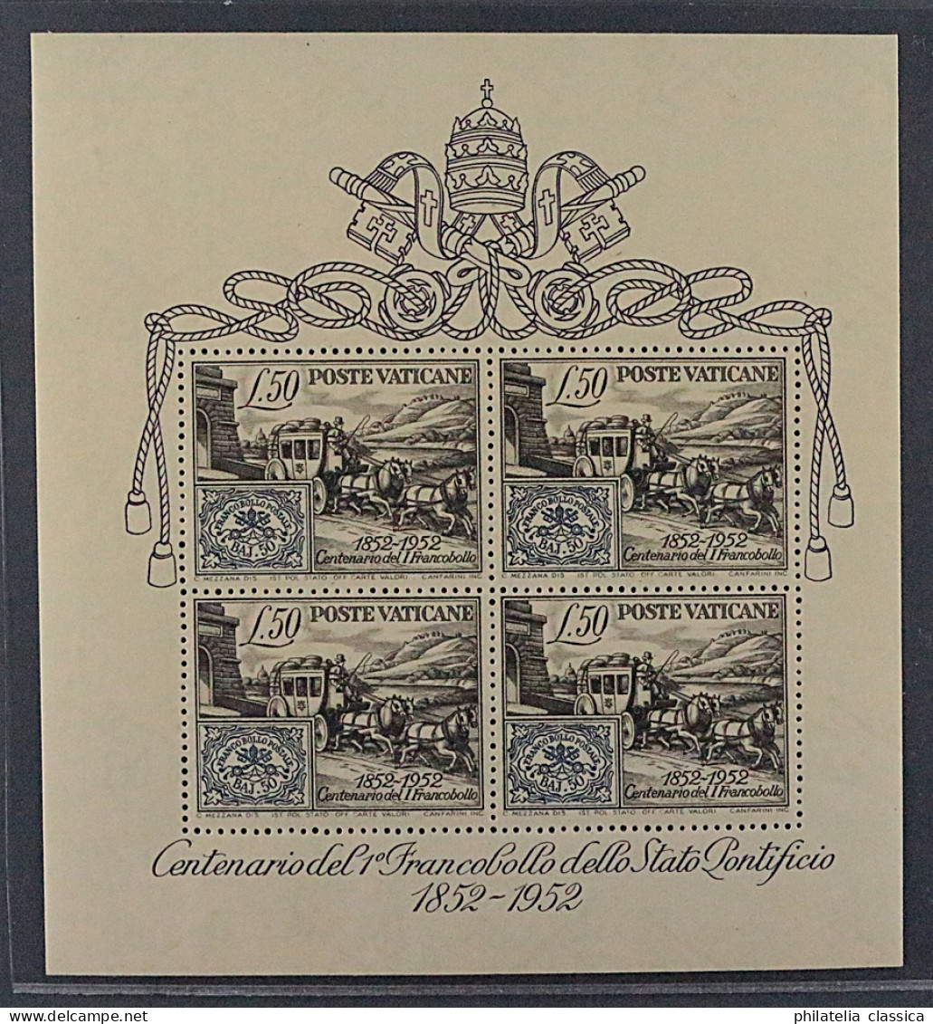 1952, VATIKAN Bl. 1 ** Block 100 Jahre Briefmarken, Postfrisch, KW 200,-€ - Ungebraucht