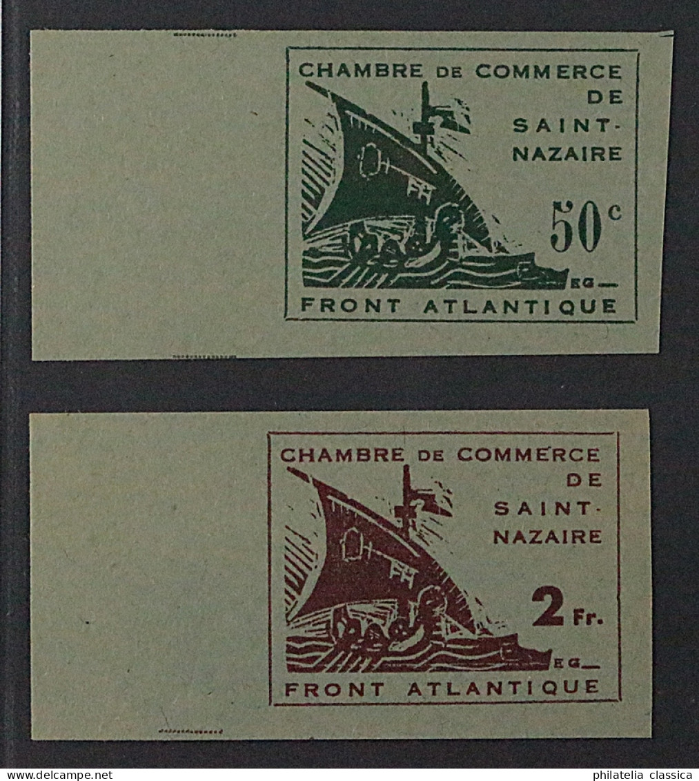 St. Nazaire  1-2 U (*)  Handelskammer Komplett UNGEZÄHNT, Randstücke KW 2400,- € - Ocupación 1938 – 45
