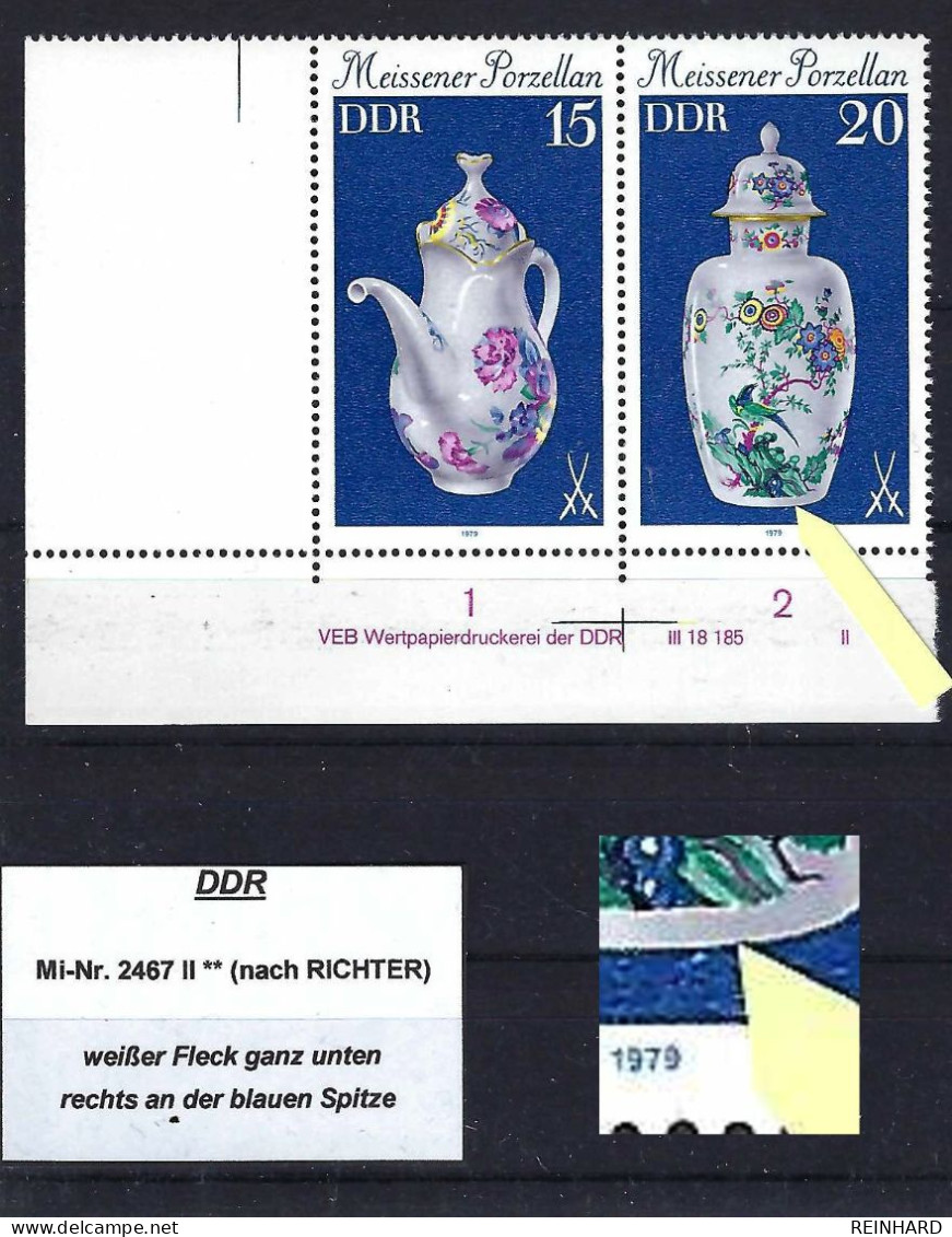 DDR Mi-Nr. 2467 II Plattenfehler Nach RICHTER Postfrisch (3)  - Siehe Beschreibung Und Bild - Abarten Und Kuriositäten