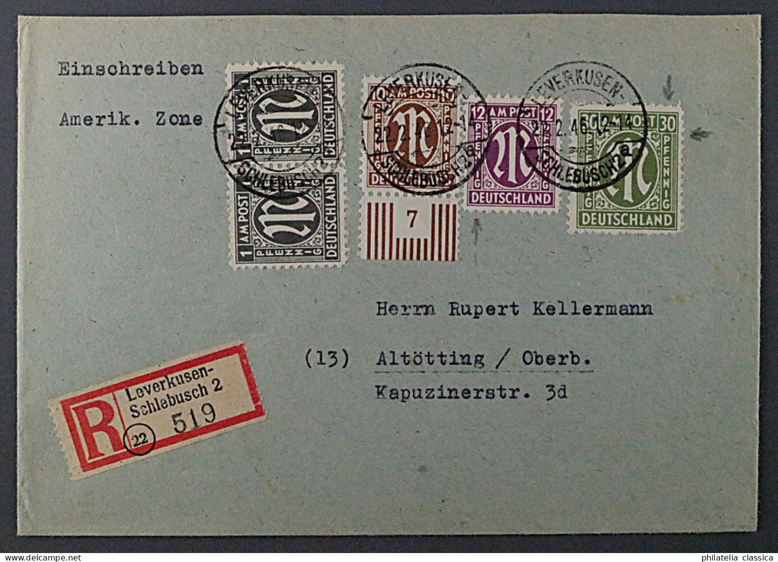 Bizone  29 XIII, 30 Pfg. PLATTENFEHLER *Linie Gebrochen* Auf R-Brief, KW 250,- € - Storia Postale