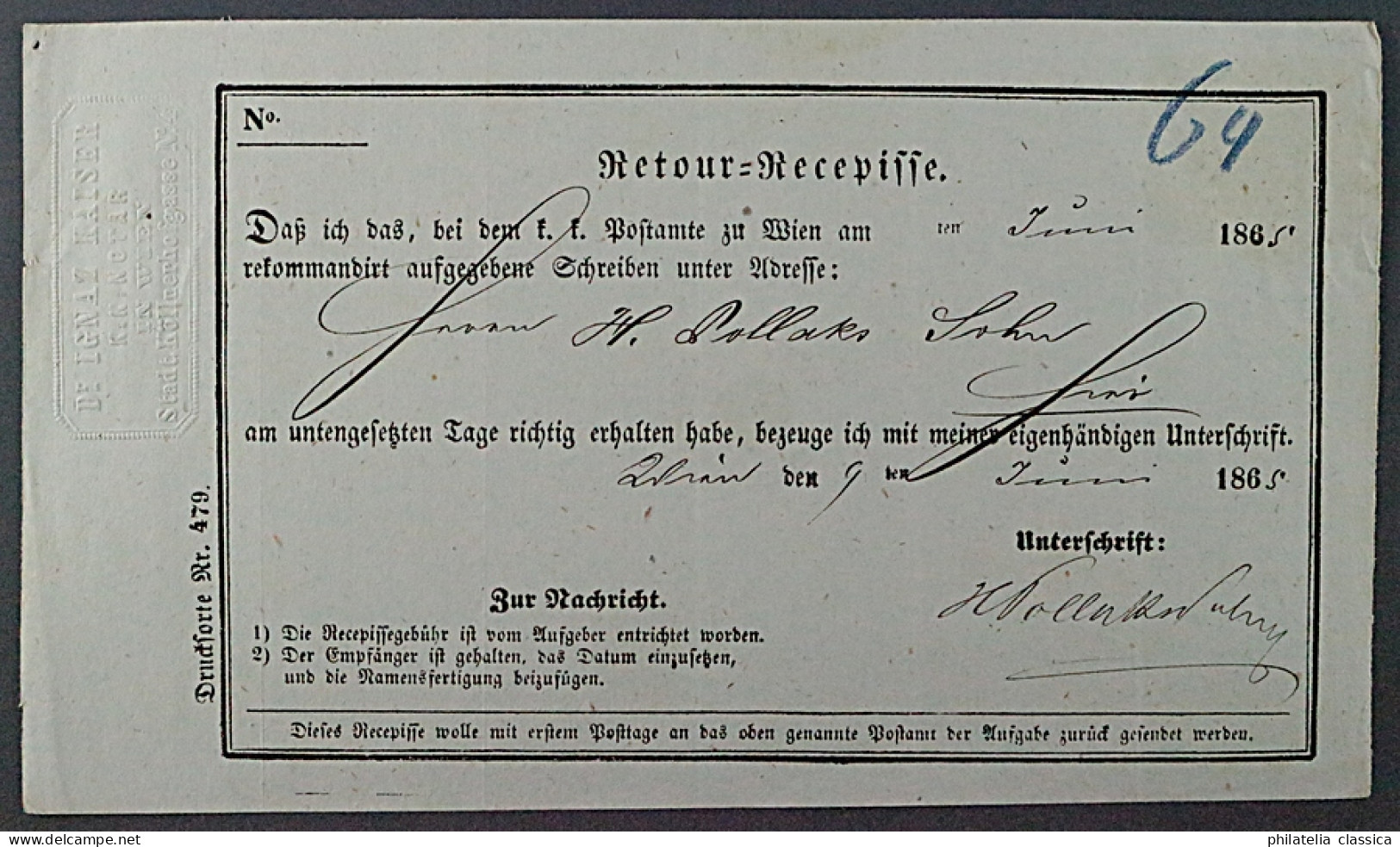 Österreich  32, RETOURRECEPISSE Mit 5 Kr. Idealer Roter Stempel, KW 250,- € ++ - Briefe U. Dokumente