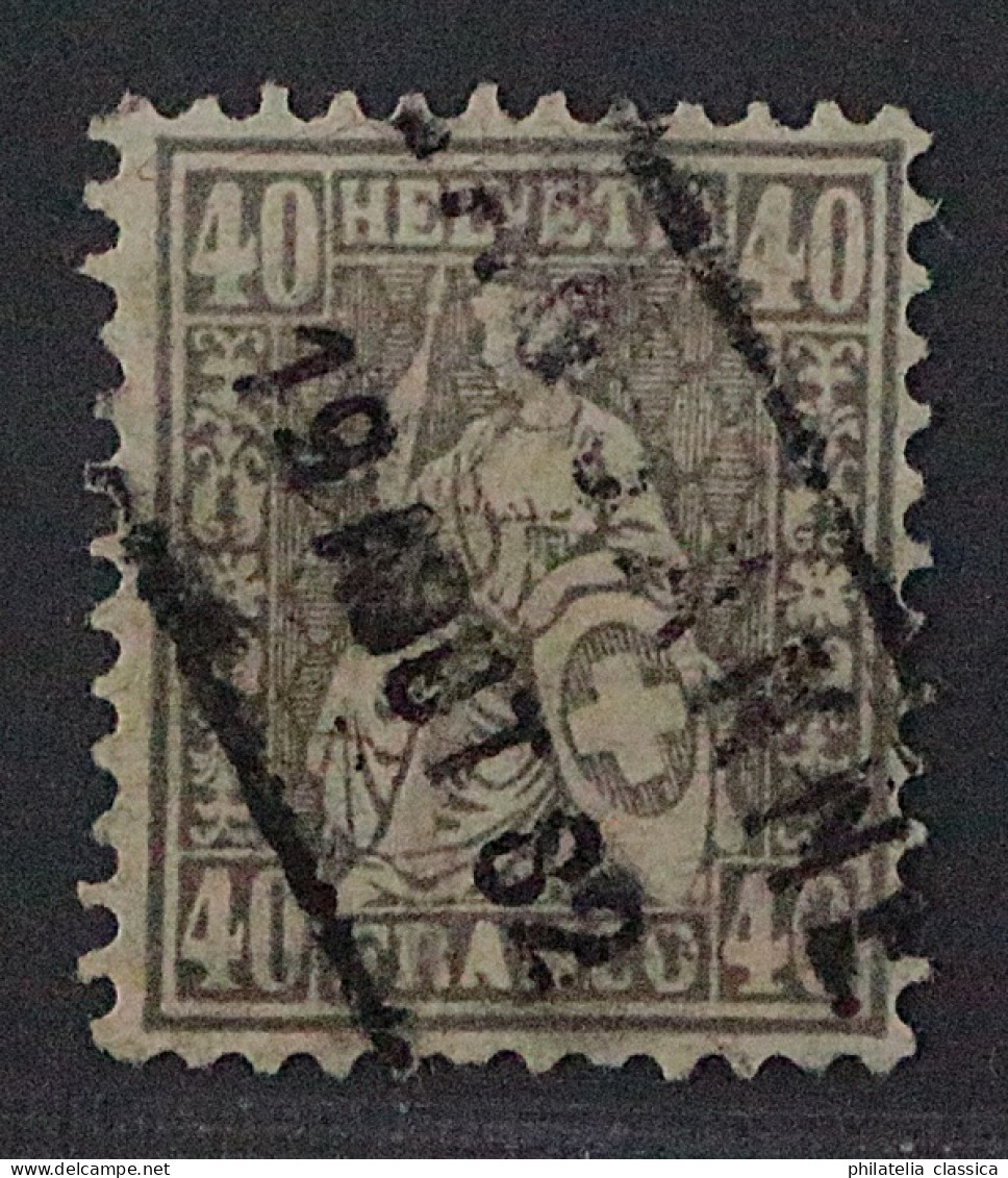 Schweiz  42,  Helvetia 40 Rp. FASERPAPIER, Gestempelt, Fotoattest, KW 4200,- € - Used Stamps