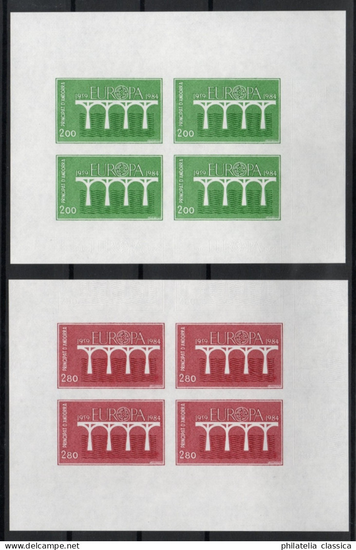 ANDORRA Französisch 350-51 U Vierer-Kleinbogen ** EUROPA 1984, UNGEZÄHNT Selten - Unused Stamps