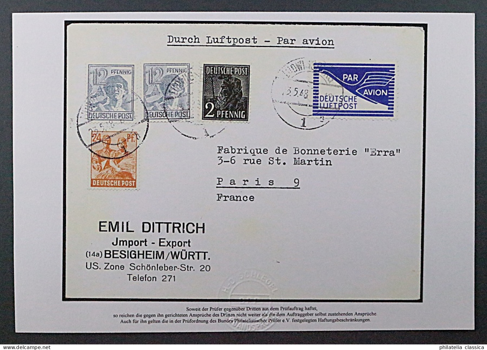 1948, BIZONE JEIA Flugpostzulassungsmarke Auf Luftpost-Brief, Geprüft 400,-€ - Storia Postale