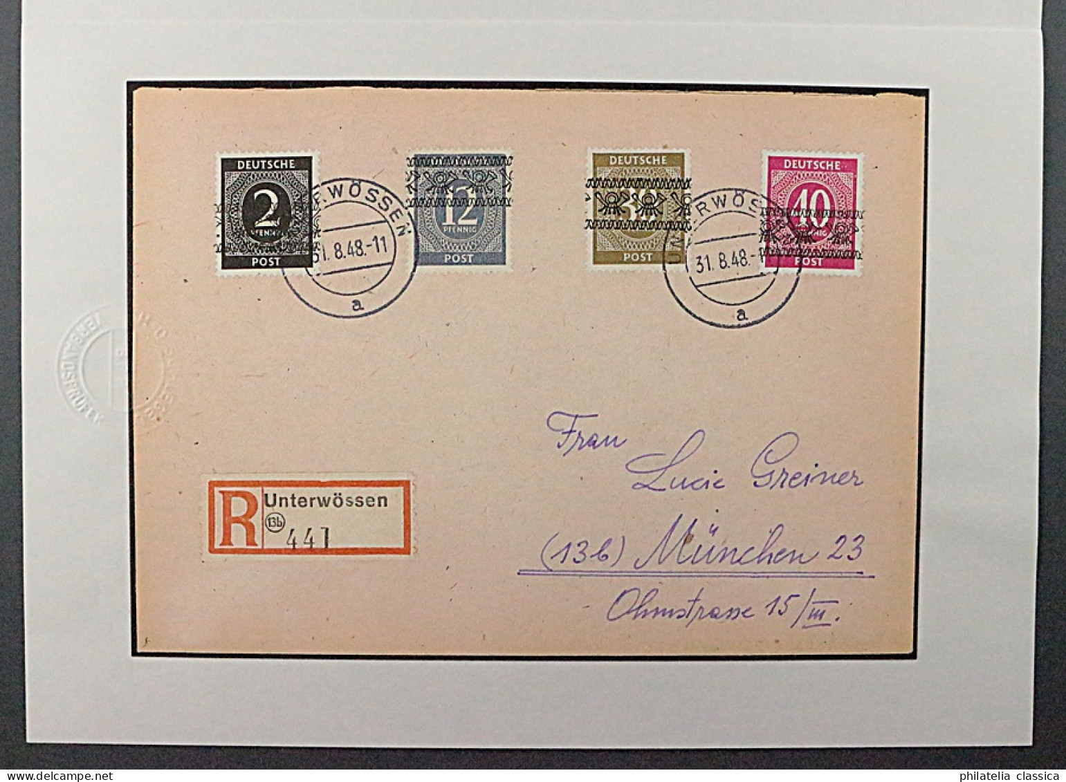 1948, BIZONE 56 + 40 I, Ziffer 12 + 40 Pfg Netz Auf R-Brief, Fotoattest 1647,-€ - Storia Postale