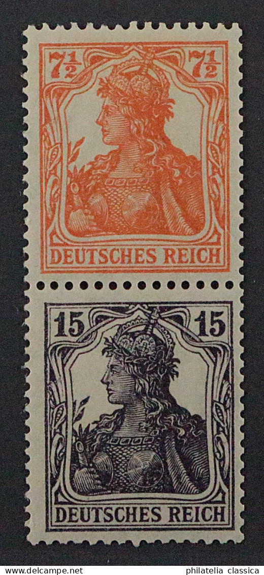 1917, Dt.Reich Zusammendr. S 8 Ba ** Germania 7 1/2 Pfg.+15 Pfg, Violett, 600,-€ - Markenheftchen  & Se-tenant