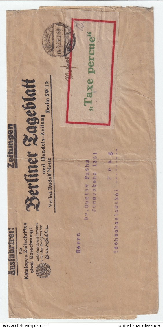 1923 BERLIN C2, Gebührenzettel 3, Streifband Nach PRAG, Rarität, Geprüft, 800,-€ - 1922-1923 Emissioni Locali