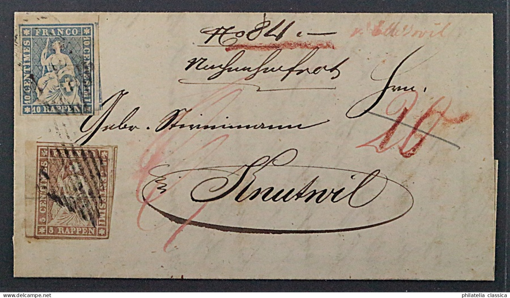 SCHWEIZ 14 IIazm SEIDENPAPIER + 13 IIaym Auf Nachnahme-Brief, Geprüft 1740,-€ - Briefe U. Dokumente