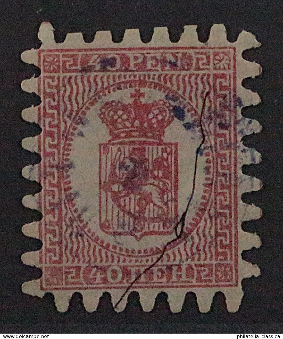 Finnland  9 C Y,  1866, Wappen 40 P. Durchstich C, Geripptes Papier, KW 300,- € - Usati