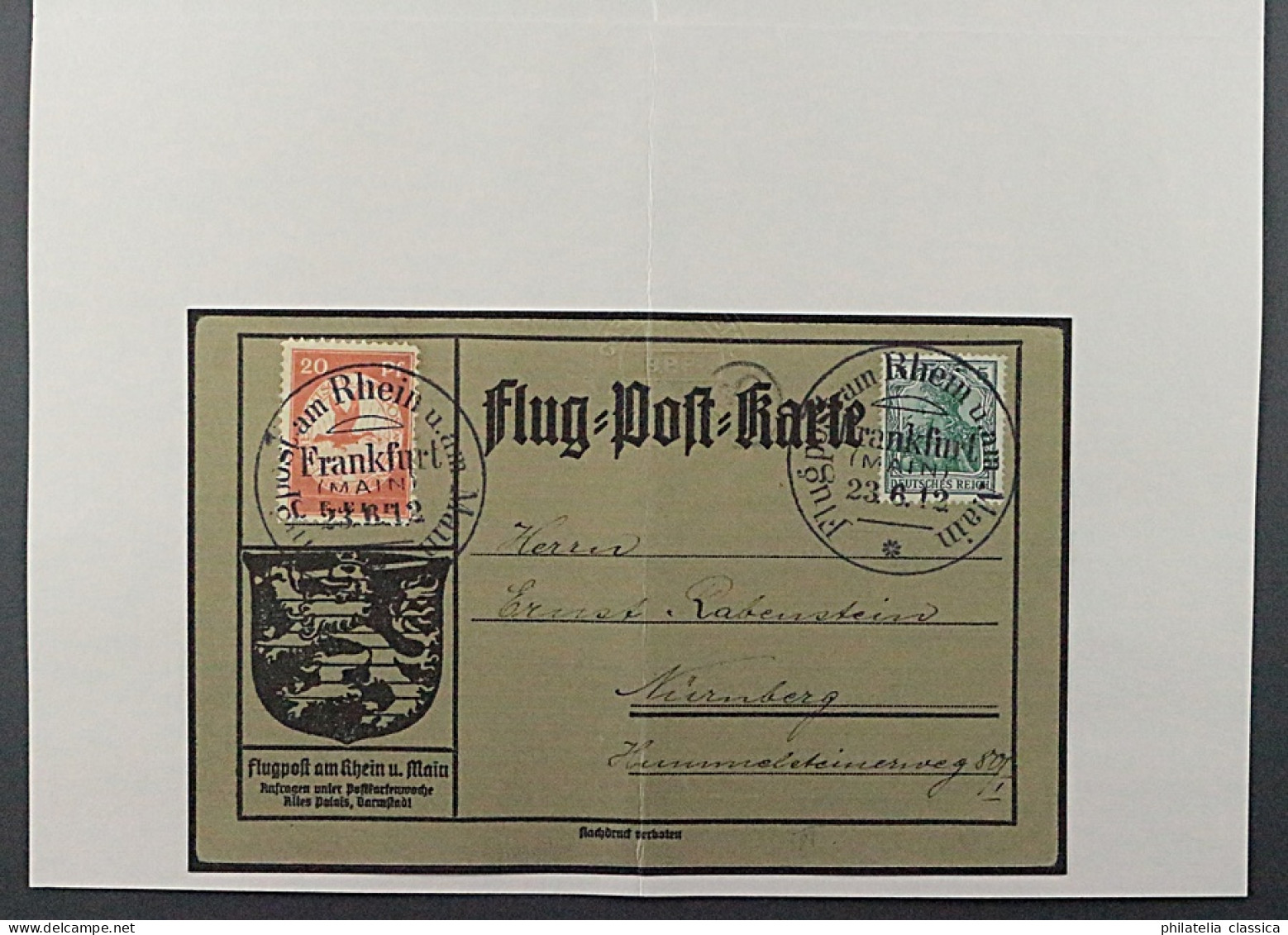 DEUTSCHES REICH  VI,  E.EL.P. 20 Pfg. Auf Flugkarte, Top-Stück, Attest, 2200,- € - Cartas & Documentos
