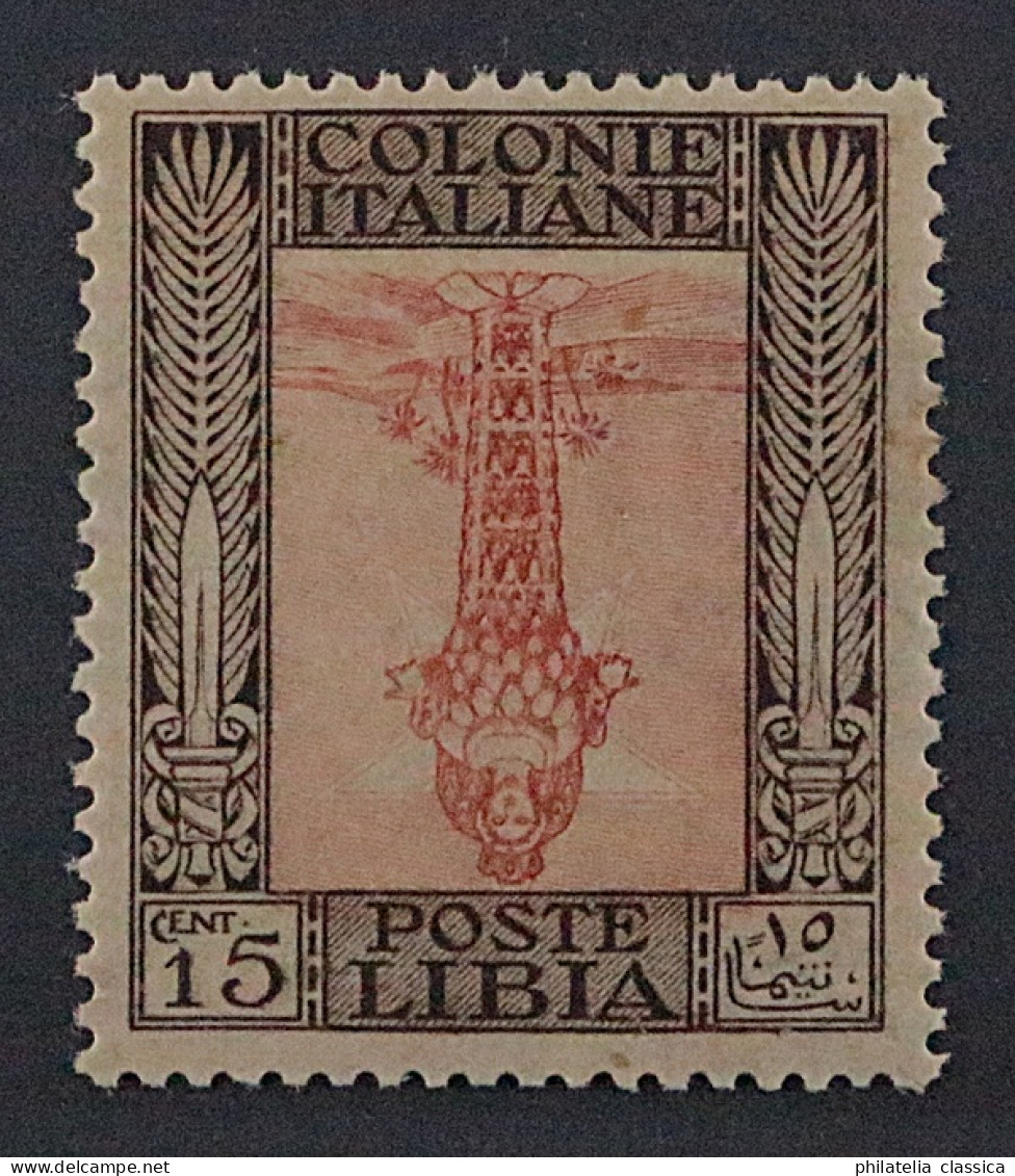 1921, ITALIENISCH LIBYEN 28 K ** 15 C. Diana Mittelstück KOPFSTEHEND, SELTEN - Libye