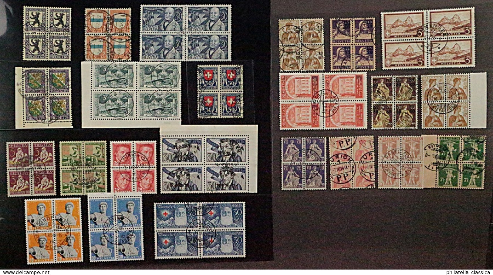 1907/44, SCHWEIZ 102-261, 23 Hochwertige Viererblocks Mit Zentrumstpl, 1063,-SFr - Usados