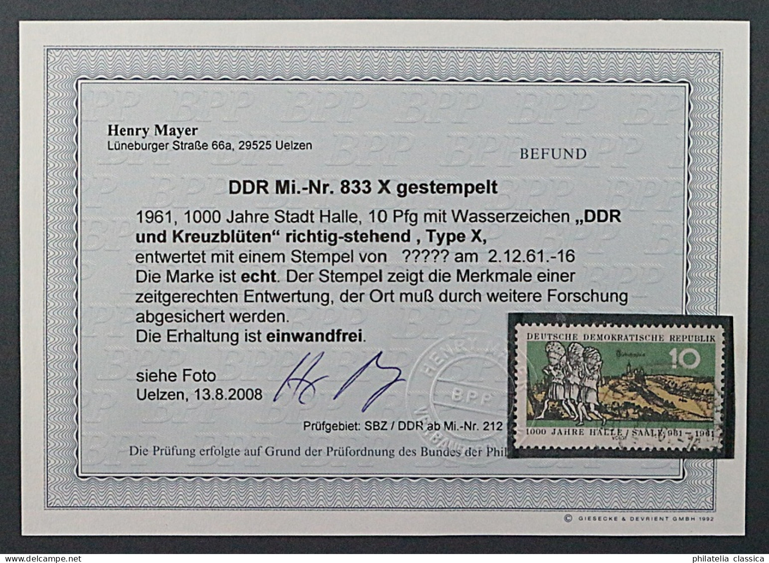 DDR 704 AY, 10 Pfg. Halle Wasserzeichen 3 X, Sauber Gestempelt, Geprüft, 400,-€ - Usati