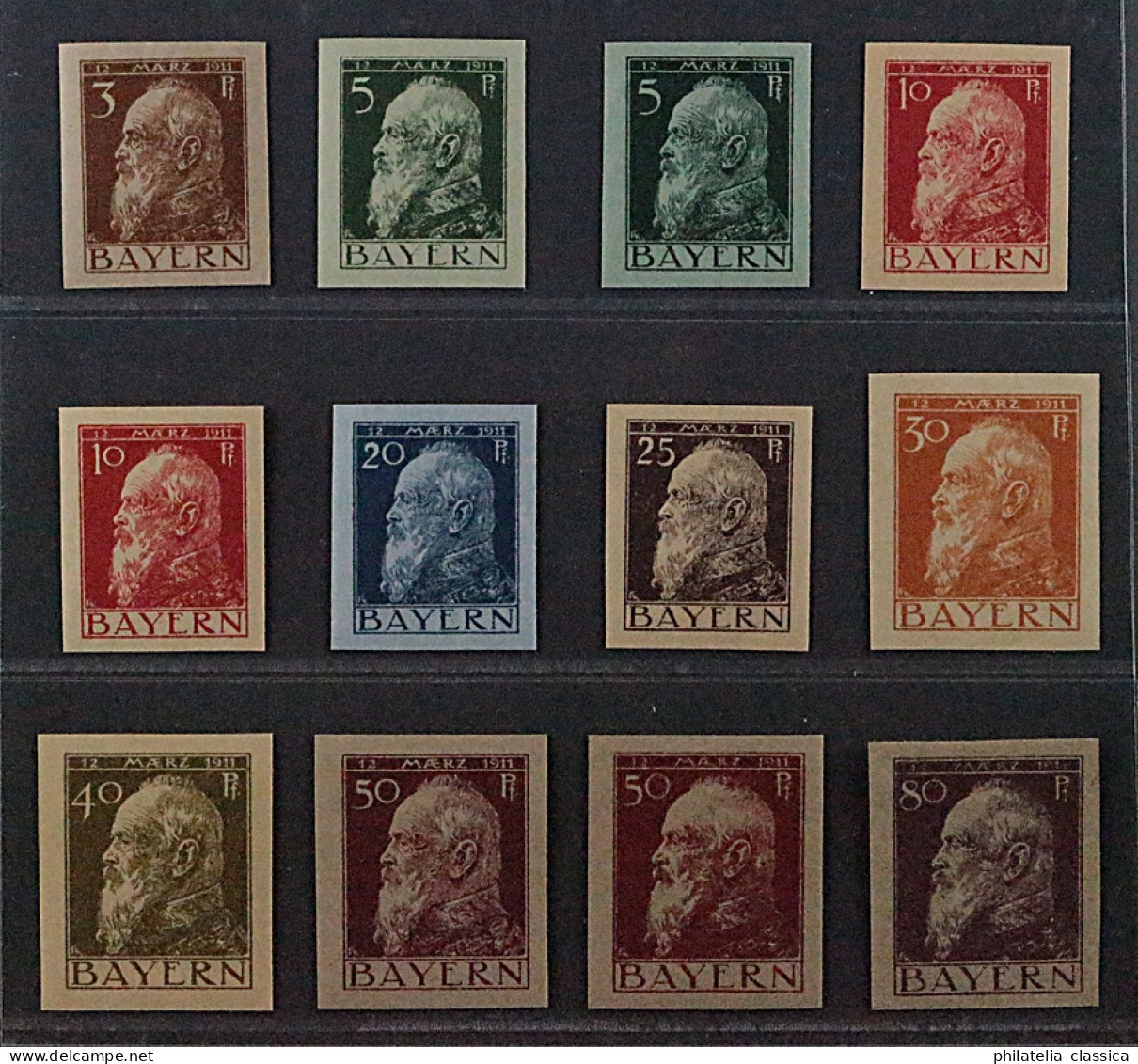 1911, BAYERN 76-85 U ** Luitpold 3-80 Pfg. UNGEZÄHNT, überkomplett LUXUS 1100,-€ - Mint