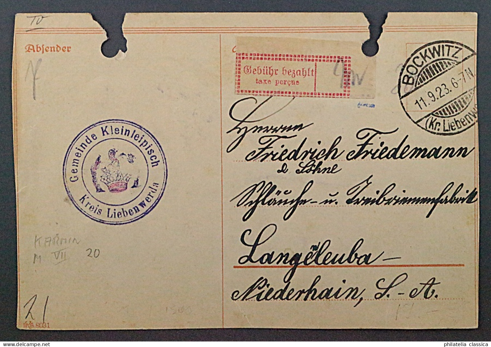 1923, HALLE 1 IIa, Gebührenz. Karmin, Kleine Schrift, Auf Karte,geprüft, 1800,-€ - 1922-1923 Emissioni Locali
