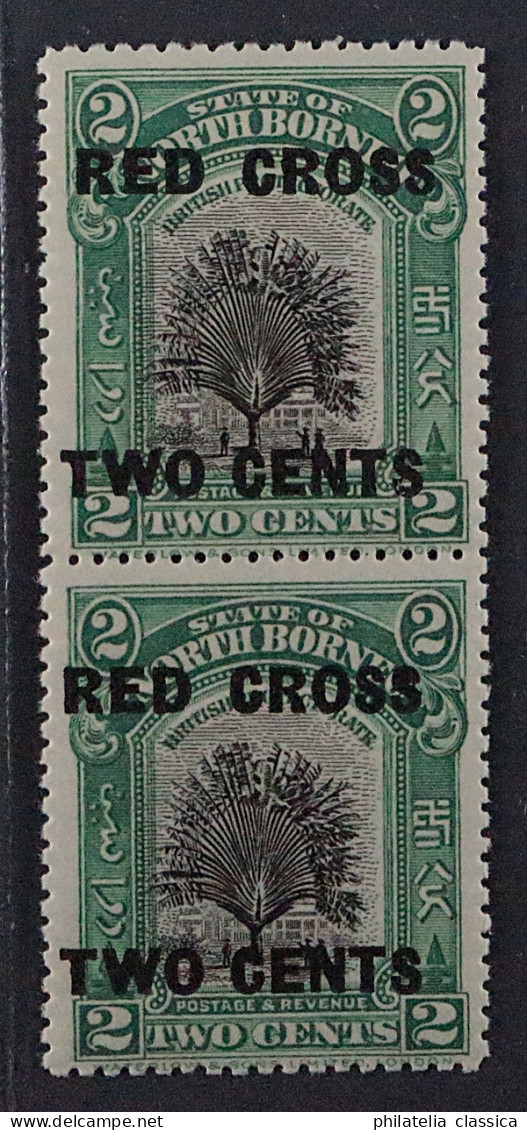 1918, NORDBORNEO 163 II ** Rotes Kreuz, Weiter Abstand, PAAR, Postfrisch, 480,-€ - Borneo Del Nord (...-1963)