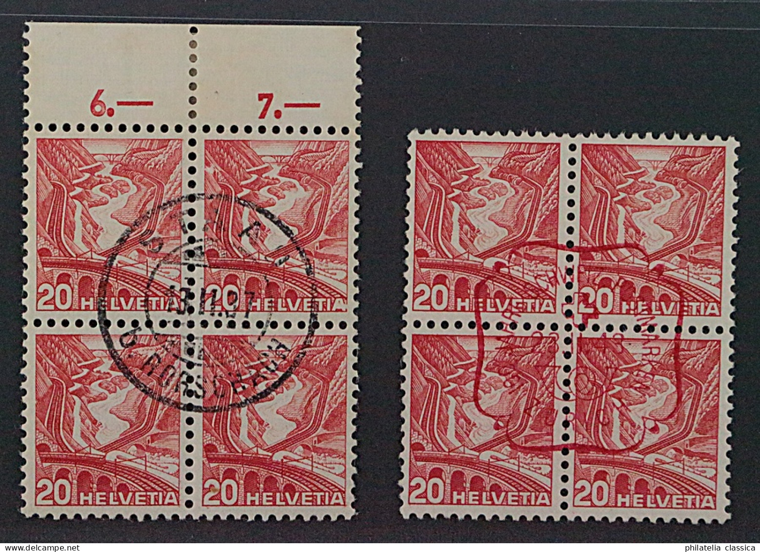 1936, SCHWEIZ 301 I+II Viererblock (SBK 205+205Az), Zentrische Stempel, 550,-SFr - Used Stamps