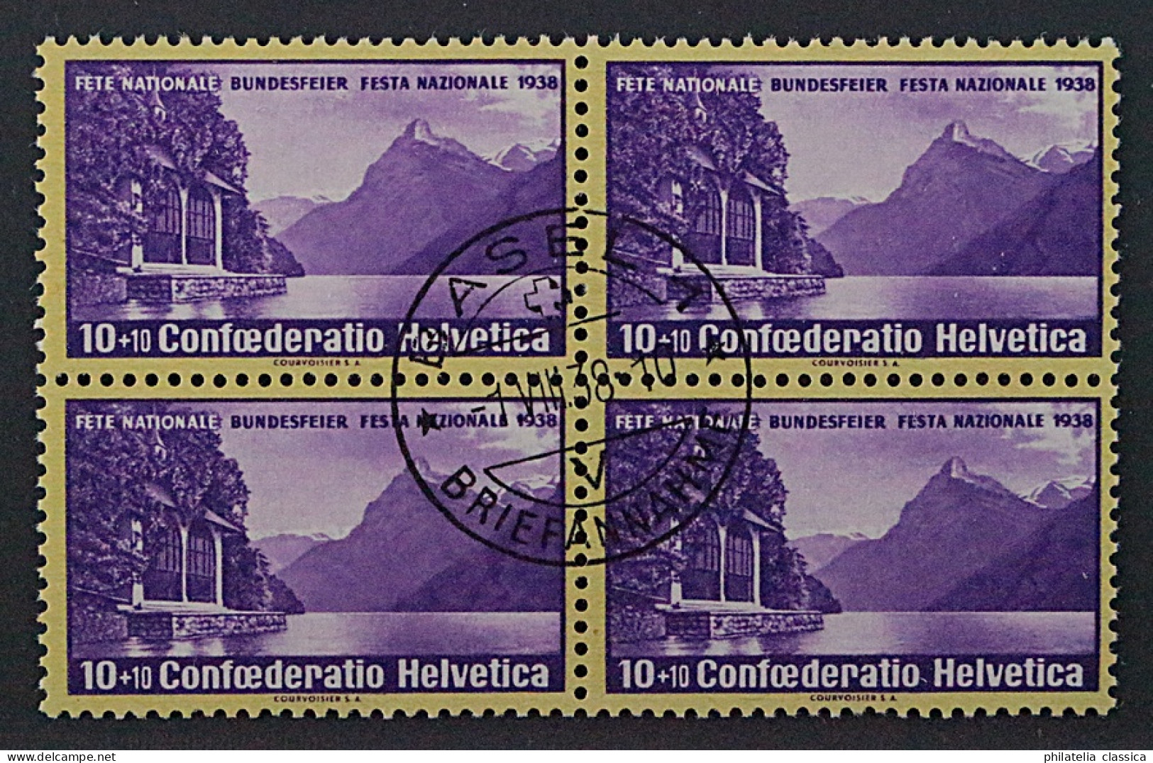 SCHWEIZ 326 Y Viererblock (SBK B1 Z), Geriffelt, Zentrisch Gestempelt, 480,-€ - Used Stamps