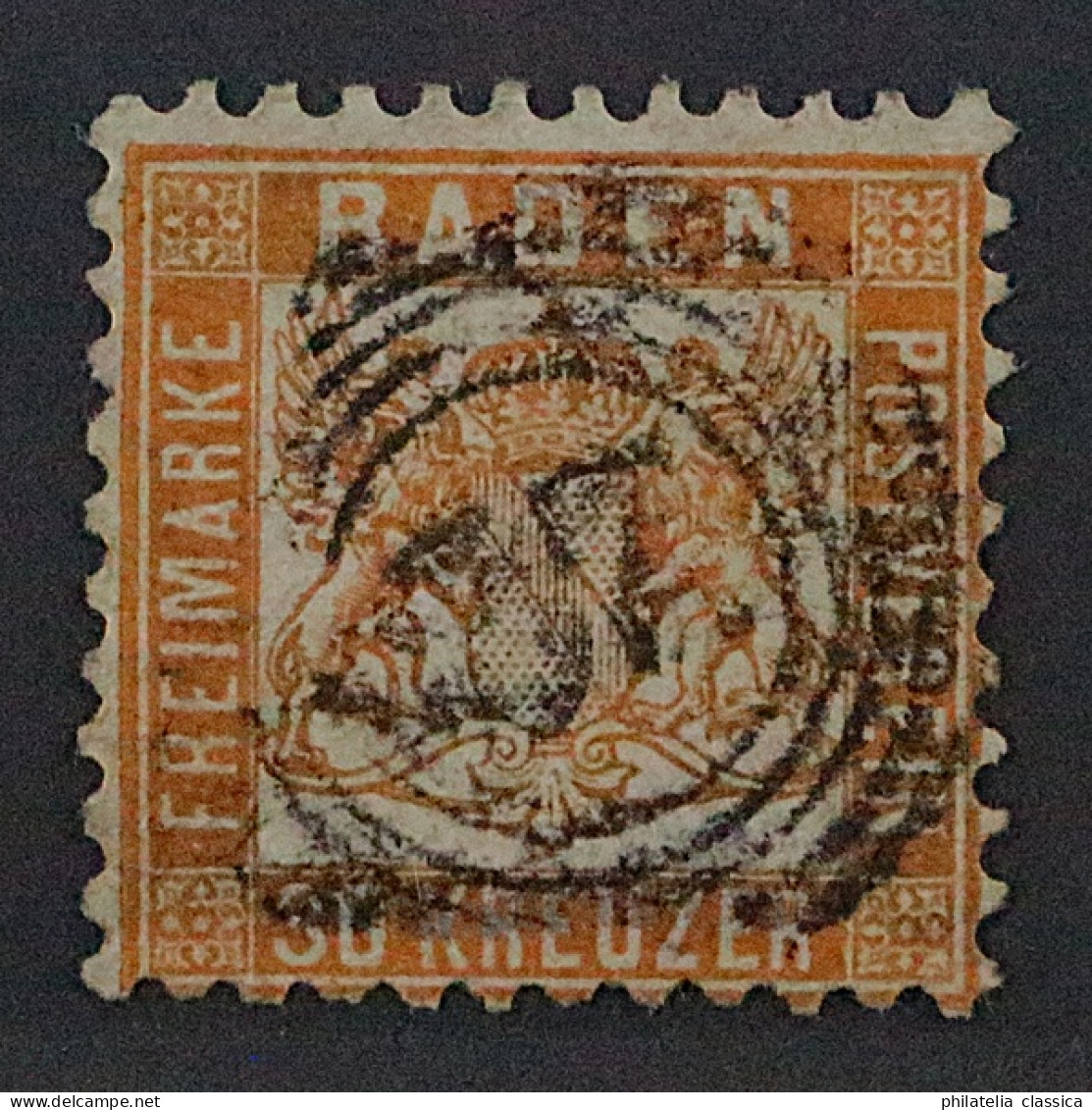 BADEN 22 A, 30 Kr. Gelborange, Sauber Gestempelte RARITÄT Mit Fotoattest 3000,-€ - Gebraucht