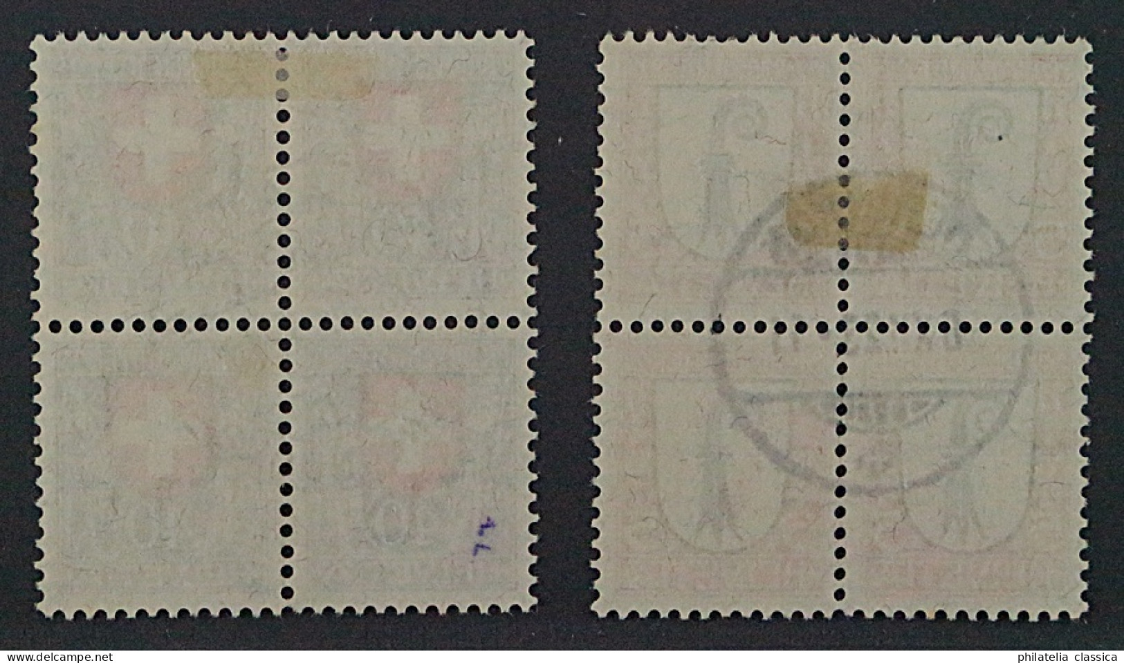 1923, SCHWEIZ Juventute Viererblocks 185+188, Zentrisch Gestempelt, 380,- SFr. - Gebruikt