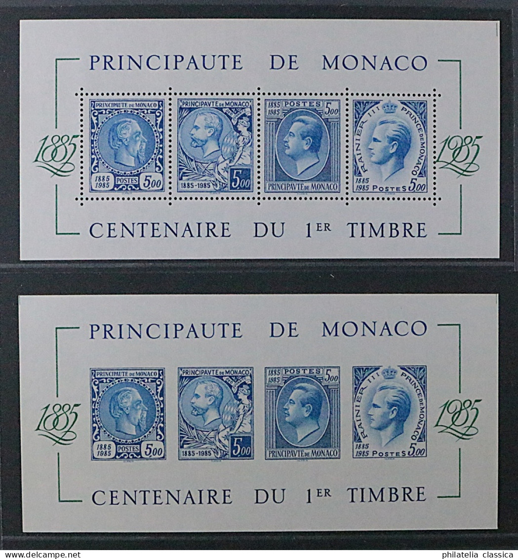 1985, MONAKO Bl. 31 + 31 U ** Block 100 Jahre Briefmarken UNGEZÄHNT, Postfrisch - Ungebraucht