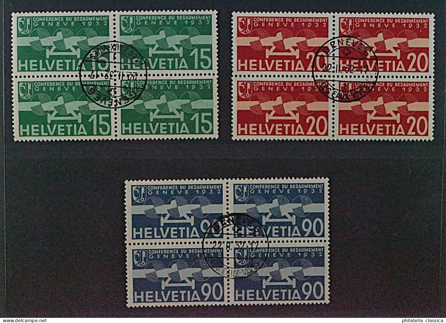 SCHWEIZ 256-58 Viererblock (SBK F16-18), Sauber Zentrisch Gestempelt, 357,-SFr - Used Stamps