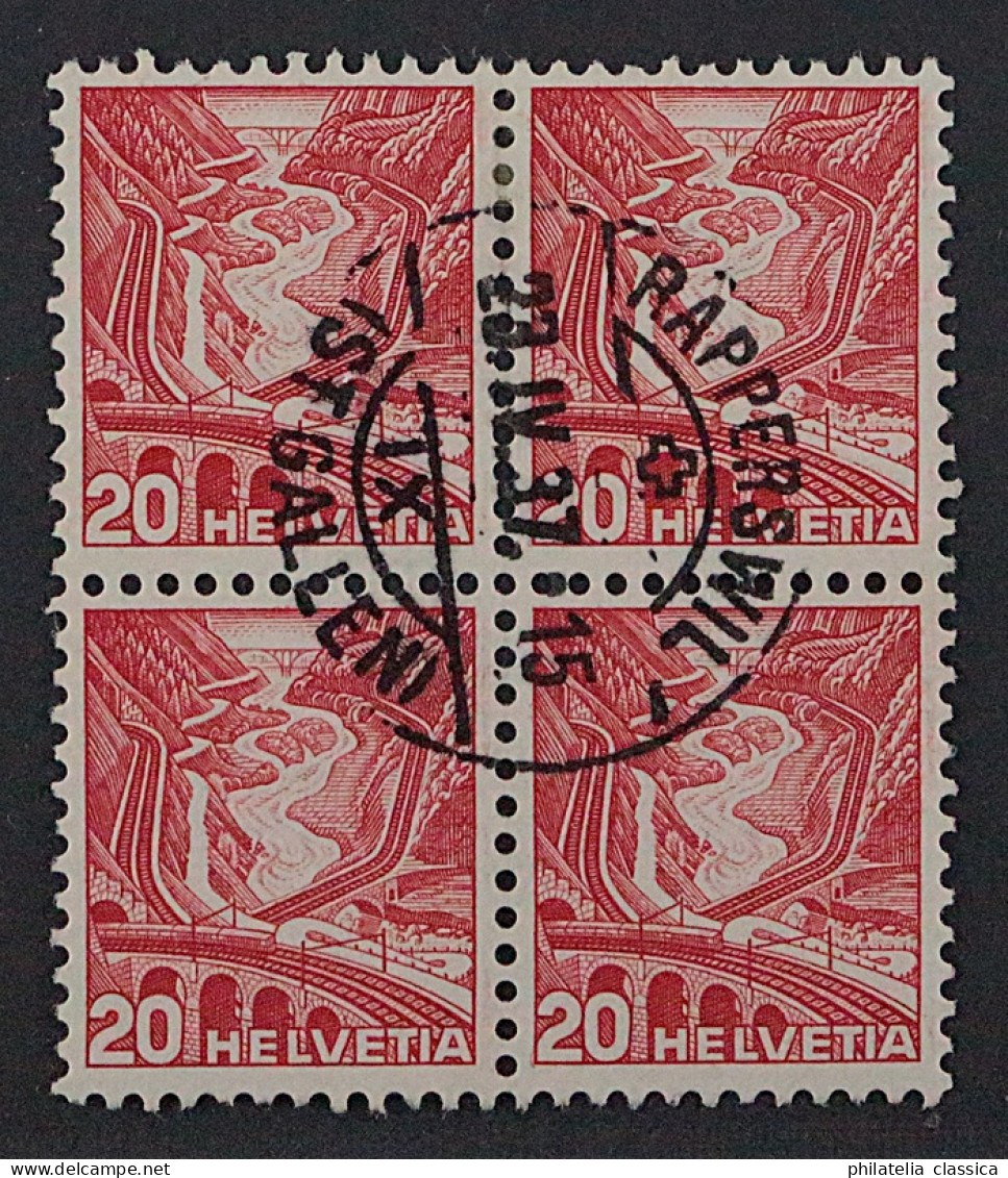 1936, SCHWEIZ 301 IIz Viererblock (SBK 205Az), Zentrischer Stempel, 250,-SFr - Usati