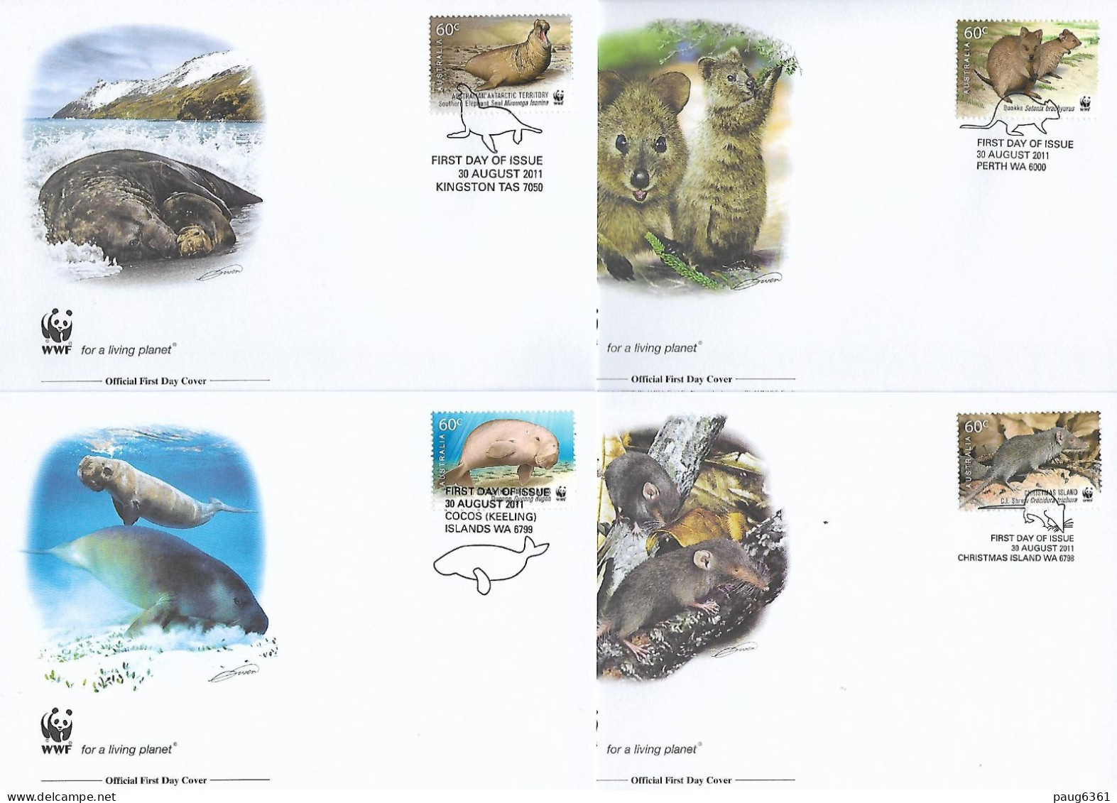 ILES COCOS  2011 4 FDC WWF-VIE MARINE YVERT N°445/448 - FDC