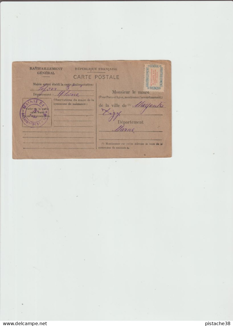RAVITAILLEMENT (69) LYON, Timbre De Ravitaillement 15A, Guerre 1939/1945 - Voir 2 Scans - Guerra Del 1939-45