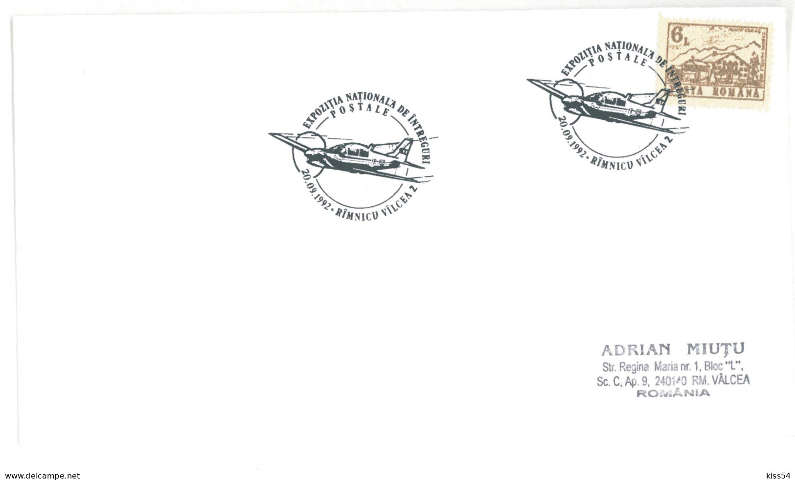 COV 17 - 834 AIRPLANE - Cover - Used - 1992 - Cartas & Documentos