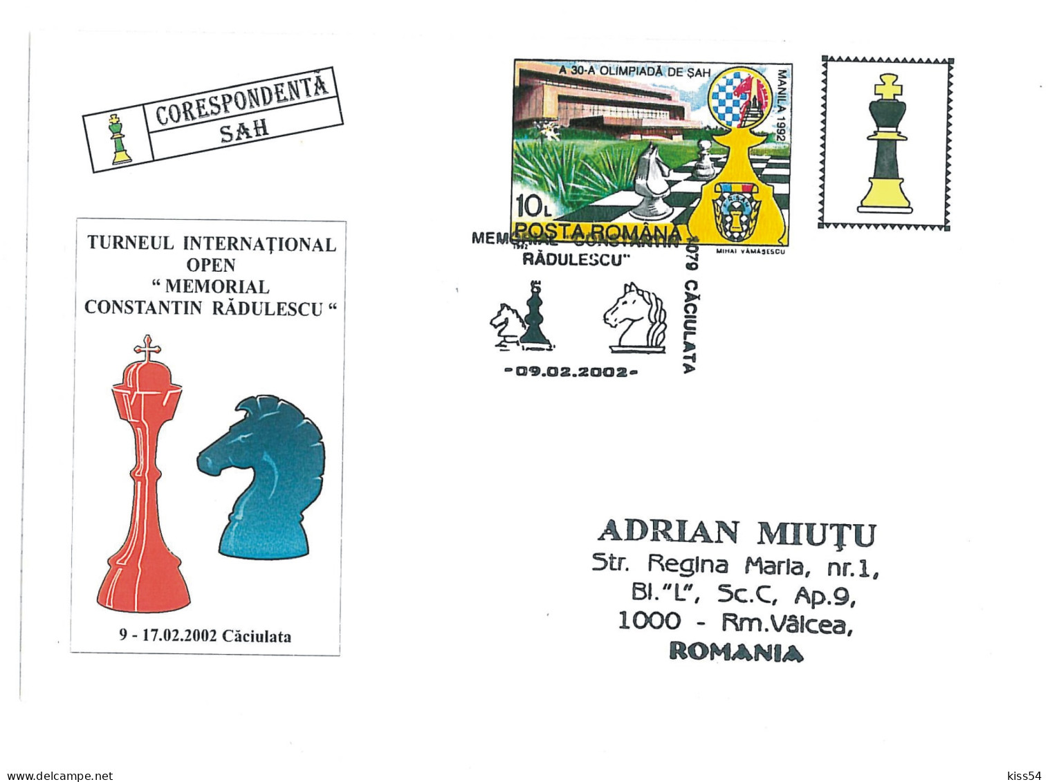 COV 17 - 2087 CHESS, Romania - Cover - Used - 2002 - Covers & Documents